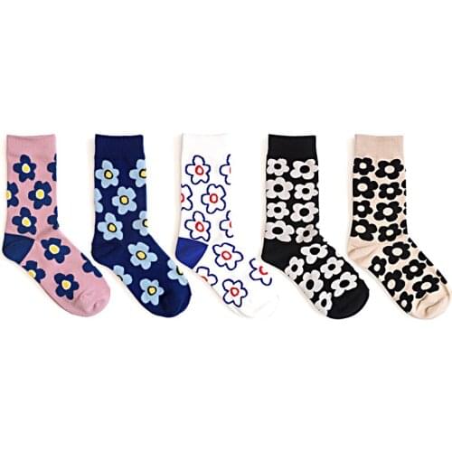 Korean Fashion Women Socks Full Flowers 5 Pairs A Lots Casual