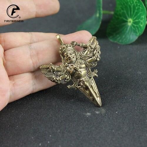 Antique Brass Buddhist Dapeng bird Gohst Face Vajra Pestle Miniature Figurines Ornament Pure Copper Tantric Buddhism Keychains