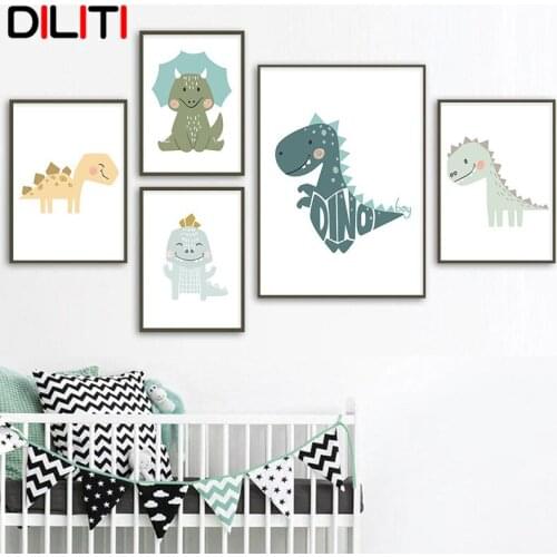Cartoon Triceratops Cute Dinosaur Nursery Wall Art Nordic Posters and Prints for Baby Boy Kids Room Canvas Painting Decor