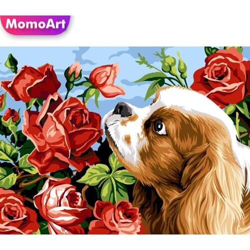 MomoArt Diamond Painting Rose Full Square Drill 5D Diamond Mosaic Dog Rhinestone Embroidery Flower Cross Stitch Decor For Home