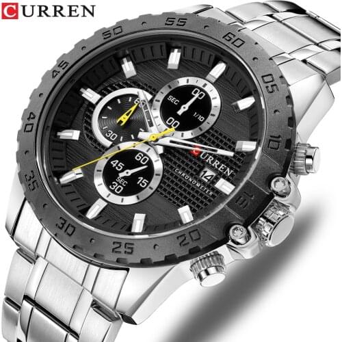 2019 New Hot CURREN Brand Top Luxury Stylish Quartz Watches Mens Sports Chronograph Watches Silver Steel Strap 8334 montre homme