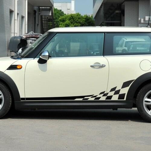 2 Pieces of Car Styling Racing Lattice Door Side Stripe Skirt Body Decal Stickers for BMW MINI Cooper R56 Accessories-9 colors