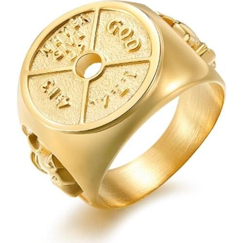 Stainless Steel Gold Never Give Up Bodybuilding Men Punk Rock Ring Jewelry Gift Black Athletes Rings Gift For Him Size 7-12