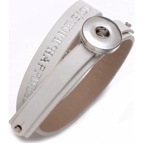 New Arrivals White PU Leather DIY Lucky Armband Snap Bracelet 18mm Snap Button Jewelry For Snap Jewelry SZ0479c