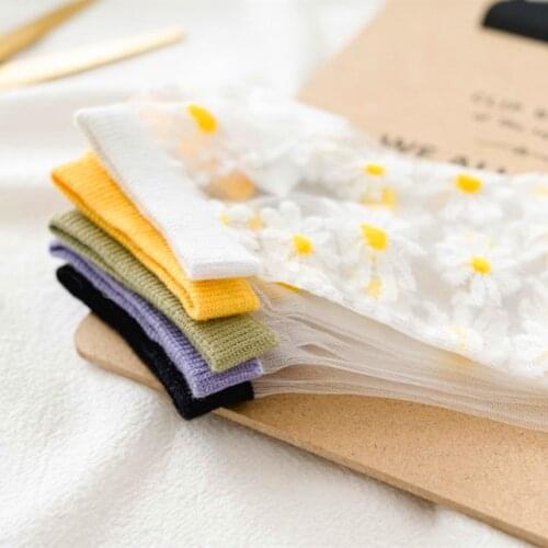 5 Pairs Women Socks Summer Transparent Classic Glass Fiber Silk Socks Daisy Flower Breathable Casual Girls Japan Ankle Socks