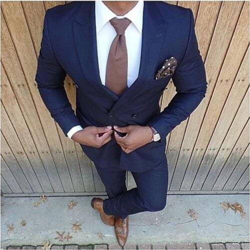 New Fashion Dark Blue Wedding Suits 2 Pieces Suits Men Slim Fit (Jacket + Pants) Groom Tuxedos Groomsman Business men suit