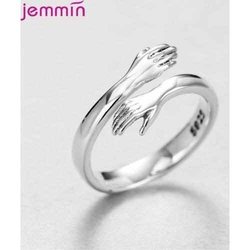 New Design Hand With Love Hug Rings 925 Sterlign Silver Creative Adjustable Open Finger Hand Ring For Women Men Jewelry Gift