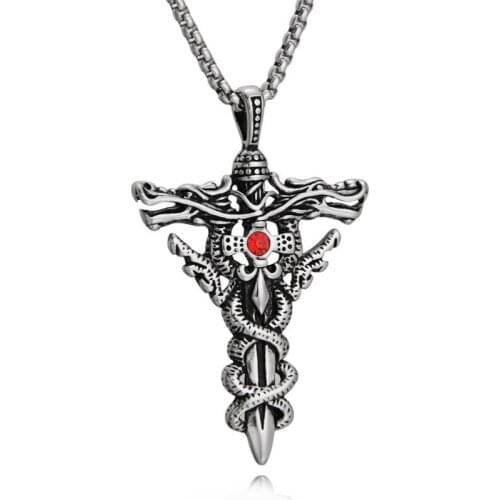 Titanium Steel Pendant Necklace Mens Ssangyongs Sword Hip Hop Retro Jesus Sweater Chain Link Punk Lovers' Jewelry Charms Goth