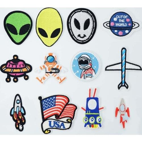 ET The Greys Flying Saucer Iron On Patches Sewing Embroidered Applique for Jacket Clothes Stickers Badge DIY Apparel Accessories