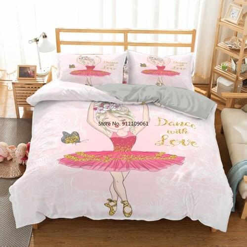 Fashion Black Swan Duvet Cover with Pillowcase Single Twins Bed Cute Ballerina Girls Bedspread Bedding Set Queen Home Textiles