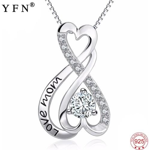 925 Sterling Silver Infinity Love Cubic Zirconia Pendants Necklaces "Love Mom" Necklace For Mothers Day Best Gifts GNX13864