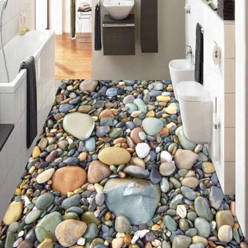 Custom Photo 3D PVC Waterproof Self Adhesive Floor Sticker Wallpaper Stone Pebbles Living Room Bathroom Tiles Floor Decoration
