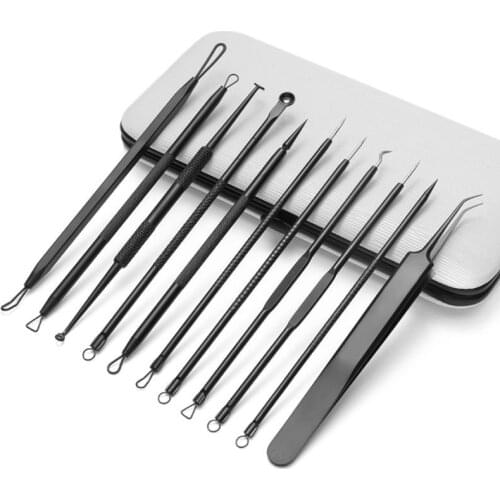 Pimple Popper Tool Kit Nose Blackhead Remover Comedone Extractor Kit with Metal Case for Quick and Easy Removal of Pimples Black