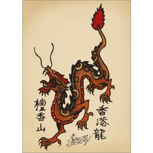 Sailor Jerry Chinese Dragon Tattoo ART SILK POSTER Decorative Wall painting 24x36inch