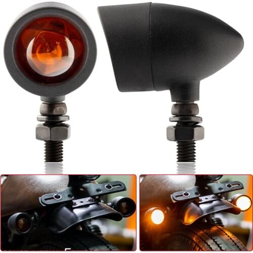 Retro Bullet Motorcycle Turn Signal Light metal Blinker amber lens Motorbike Indicator 12V Running light for Harley Suzuki