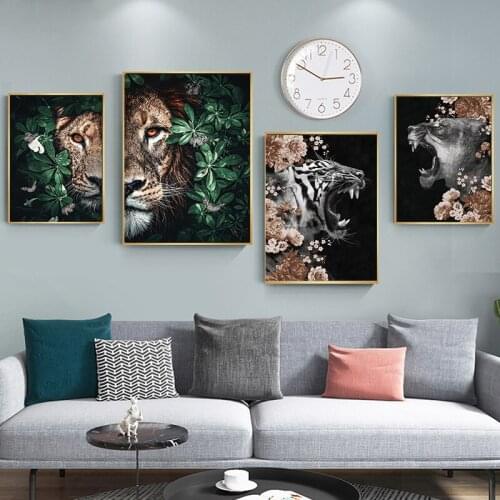 Nordic Animals Portrait Lion Wolf Tiger on The 2 Panels Canvas Painting Posters and Prints Wall Art Pictures for Living Room
