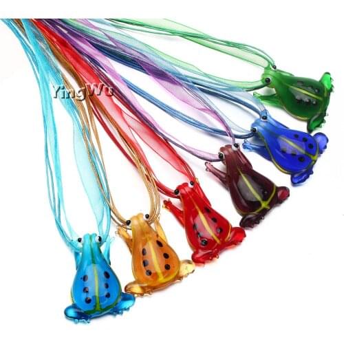 Yingwu 6pcs Art Frog Glass Pendant Murano Glass Necklace Pendant Lampwork pendant & Silk Rope Jewelry Free Shipp