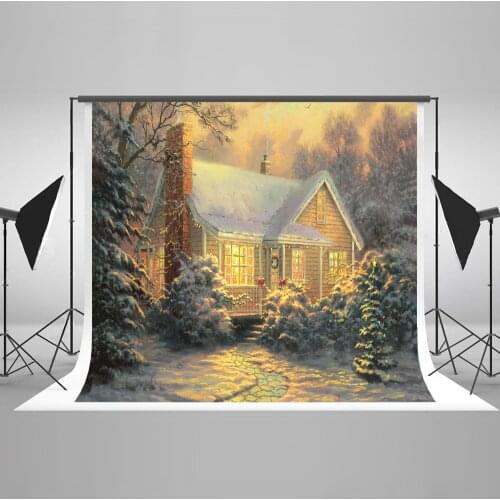 VinylBDS Snow Winter Photo Backdrop Light Scenic House Photography Backdrops With Trees Children Photography Backdrops Christmas