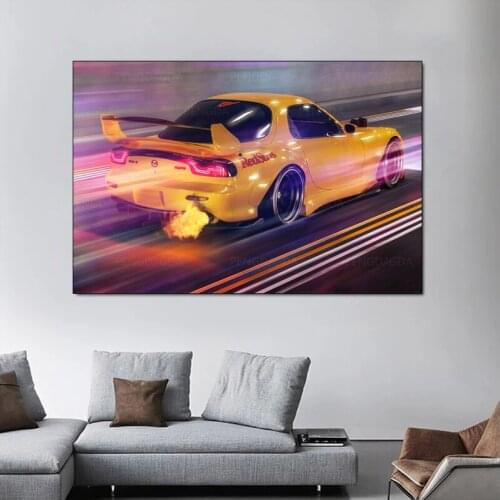 Yellow Racing Car Running Car Supercar Modern Canvas Painting Posters Prints Wall Art Picture for Living Room Home Decor Men Boy