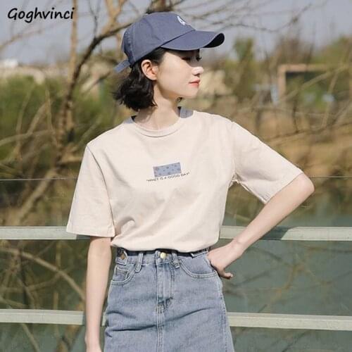 Short Sleeve T-shirts Women Round-neck Harajuku Ulzzang Printed Ins Leisure Basic Tees Streetwear Cute All-match Students Chic