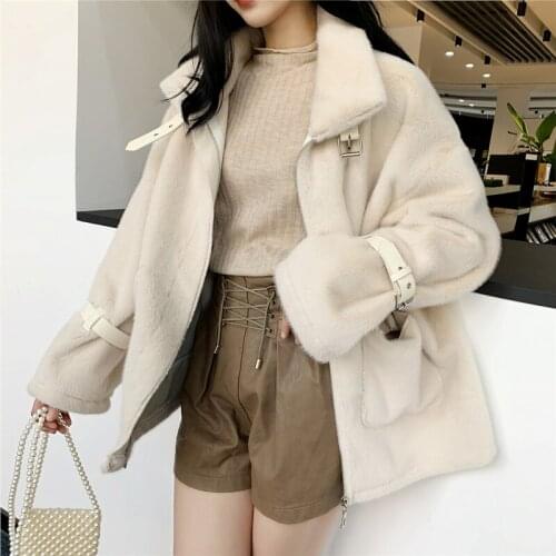 Winter Faux Fur Coat Coat Women Stand-up Collar Zipper Coat Imitation Mink Fur Thick Warm Plush Coat Women Jacket