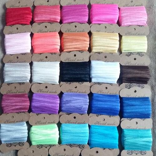 10Yards/lot 5/8" 15mm Solid Color Cheap Shiny Fold Over Elastic FOE Spandex Band Kids Hair Tie Headband Ribbons Lace Trim Sewing