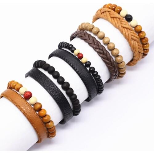 2pcs/set Fashion Friends Handmade Men Bracelet Accesorios Pulseras Mujer Weave Beads Wrap Leather Bracelets for Women Jewelry