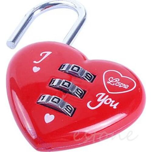 2pcs/lot Mini Cute 3 Digits Luggage Suitcase Padlock Red Heart Shaped Coded Lock