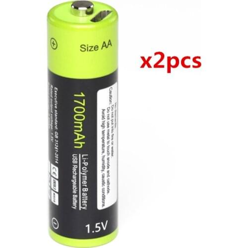 2pcs/lot ZNTER 1.5V 1700mAh AA rechargeable battery Mirco USB lithium polymer rechargeable battery childrens toy battery