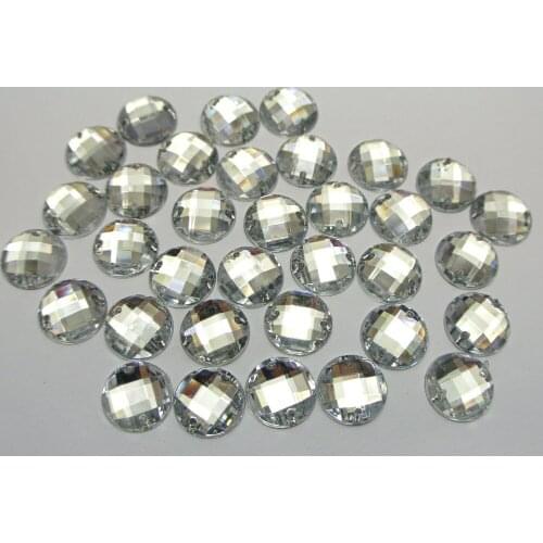 200 Clear Flatback Acrylic Faceted Round Sewing Rhinestone Button 10mm Sew on beads