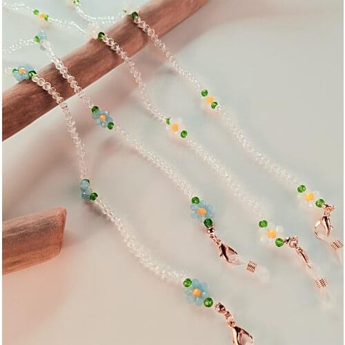2021 Chic Simple Handmade Crystal Beads Flower Mask Chain Holder Glasses Chain Necklace Jewelry
