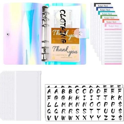A6 Binder Refillable Notebook Cover with 12 Cash Envelopes Budget Sheets and 6 Pieces Black Letters Labels for Planner Office
