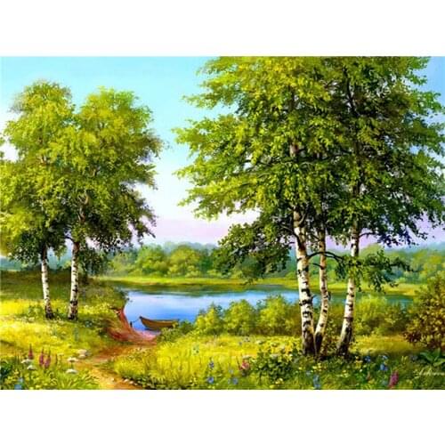 Diamond mosaic full diamond embroidery Beautiful Seaside Town Trees diamond cross stitch crystal round diamond unfinished 35*45