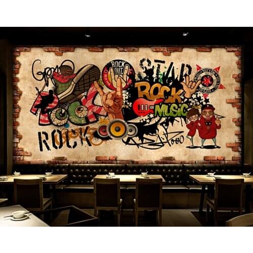 Free Shipping Retro Brick Wall Hip Hop Rock Music Bar KTV Wall Retro Custom Restaurant 3D Photo Wallpaper Concert Mural