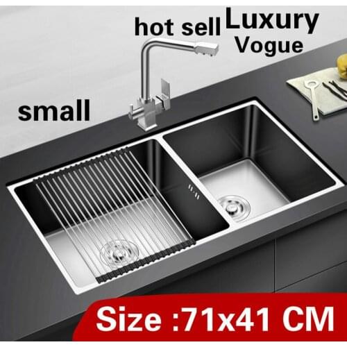 Free shipping Apartment kitchen manual sink double groove high quality do the dishes 304 stainless steel hot sell 71x41 CM