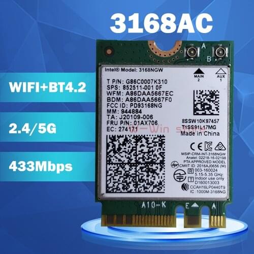 Wireless Network Card For Intel 3168AC 3168NGW NGFF M.2 802.11ac 2.4G/5Ghz Wifi Bluetooth 4.2 Wi-Fi adapter