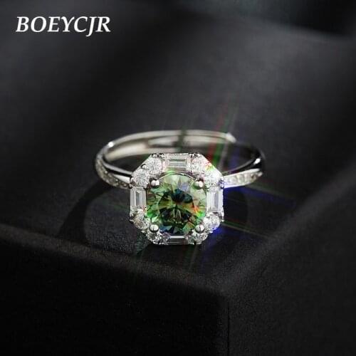 BOEYCJR 925 Silver 1ct Blue color Moissanite VVS1 Engagement Wedding Diamond Ring With national certificate for Women