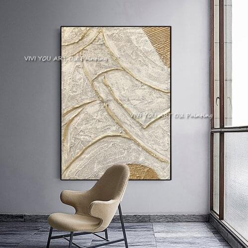Large 100% Hand-painted Thick Textured Abstract Grey Color and Gold Foil Oil Painting on Canvas the office living room Decorate
