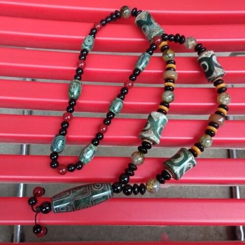 Nature Tibetan Dzi Bead Hanging 9 Eyes Pendant Amulet 3 Eyes Bead Necklace Talisman Blessing