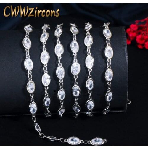 CWWZircons 1 Meter Oval Round Cubic Zircon Crystal Anklet Bracelet Necklace Chain Handmade Jewellery Making Accessories DIY D009
