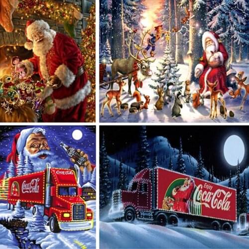 DIY 5D Diamond Painting Santa Claus Pictures Diamond Embroidery Christmas Full Round Drill Mosaic Rhinestone Art Gift Wall Decor