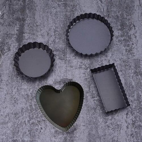 Pie Pan With Removable Bottom Tart & Quiche Pan 3/4Inch Non-stick Round/Heart Shape/Rectangle Egg Tart Mold Plate Baking tools
