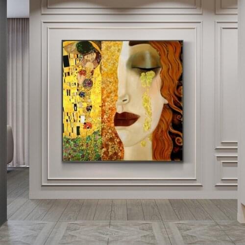 Gustav Klimt Kiss And Tears Gold Canvas Paintings On the Wall Art Posters And Prints Klimt Famous Art Pictures Home Wall Decor