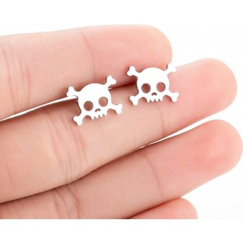 Hfarich Pendientes Kolczyki Fashion Cool Skull Earings Stainless Steel Fashion Skeleton Earrings Women Party Cos