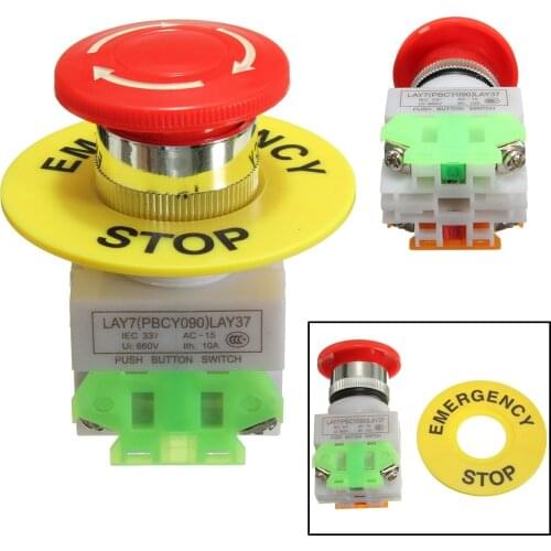 Red Mushroom Cap 1NO 1NC DPST Emergency Stop Push Button Switch AC 660V 10A Switch Equipment Lift Elevator Latching Self Lock