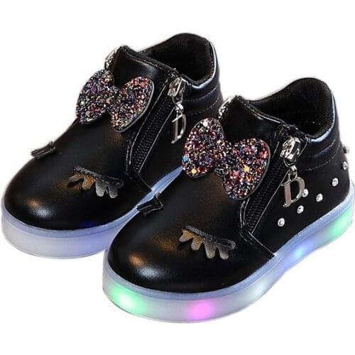Size 21-30 Children Glowing Sneakers Kid Princess Bow For Girls Led Shoes Cute Baby Sports Shoes Toddler Infant Luminous Shoe