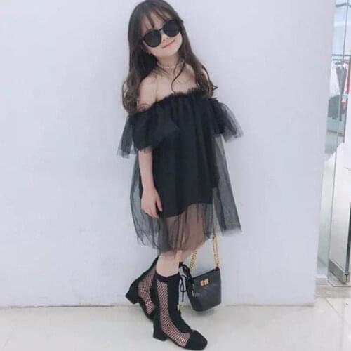 Summer Kids Girls Dresses for Children Girls Off Shoulder Dresses Baby Girls Princess Lace Mesh Dress Baby Girl Children Clothes