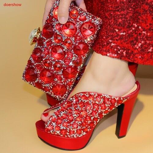 Doershow Fashion Women Wedges red Shoes And Bag Set To Match High Quality Italian Shoes With Matching Bags For Party PAA1-5