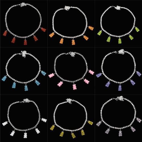 Fashion Multicolor Transparent Bear Necklace Cute Candy Color Resin Gummy Bear Pendant Necklace Women Jewelry wholesale
