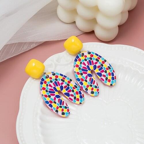 Trendy Summer Marbling Drop Water Dangle Earring For Women Girls Geometric Acrylic Pendant Stud Ear Jewelry Party Gifts